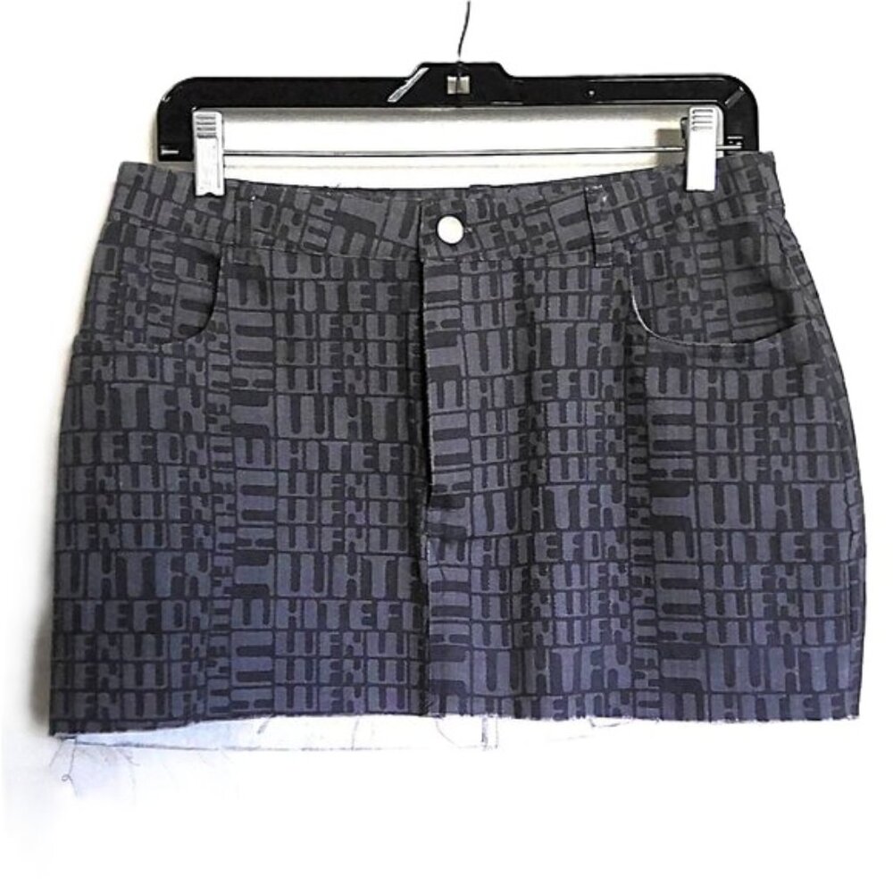 New White Fox Boutique Denim Jeans Mini Skirt Power Hour Navy Logo Print NWT M